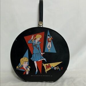 1962 Margie Black Round Hardcover Handbag Zipper Closure Vintage 20th Century TV